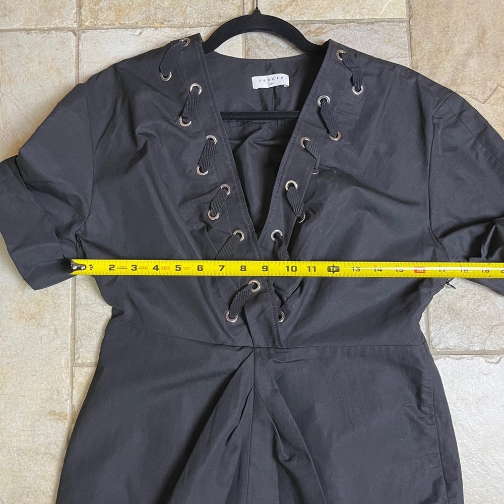 NWT Sandro Clara Lace-Up Black Mini Dress Linen FR 40 US 8 Gothic Academia LBD - Picture 7 of 14